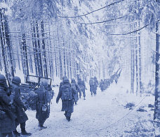 Marching in the snow in the Battle of the Bulge