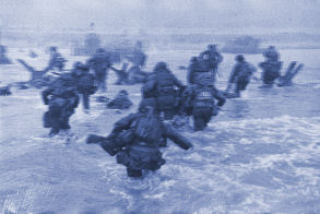 Wading ashore on Normandy Beach on D-Day