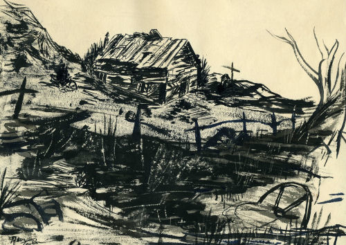 India ink sketch by Ron Taylor, BYH Class of 1957