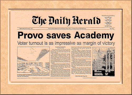 Provo Votes to Save BY Academy as Library ~ 1997