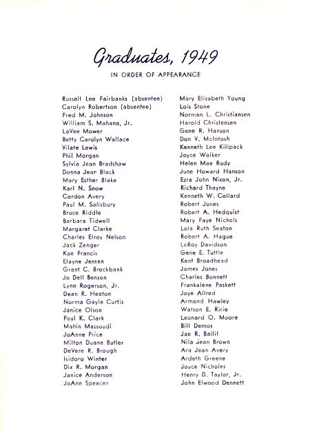 1949 BYH Graduation Program - 3 - Names