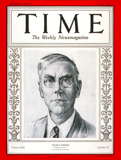 Sen. Reed Smoot, cover of Time Magazine