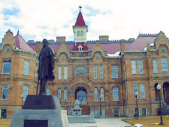 Academy Building with Brigham Young Statue