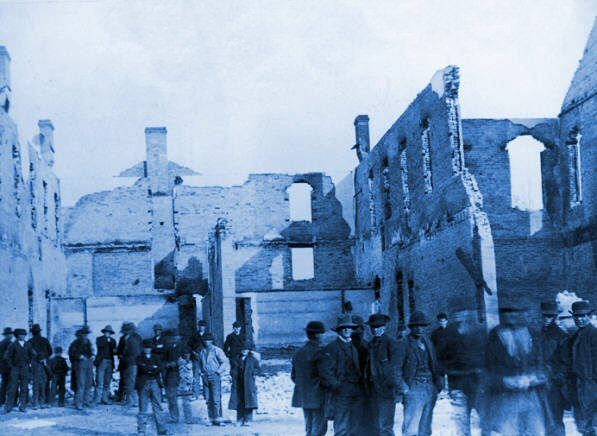 Lewis Hall burns in 1884.